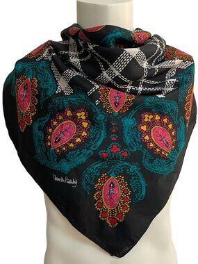 Diane Von Furstenberg Silk Scarf Black Multicolor Paisley 42x42